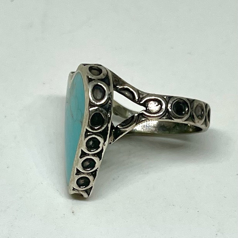 Vintage 925 Silver Turquoise Heart Ring - Picture 5 of 9